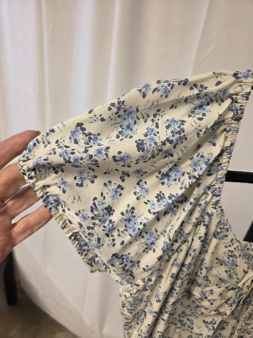 Women’s Floral Maxi Dress in Cream with Blue Print